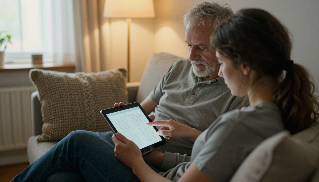 Family reading a digital booklet together on a tablet