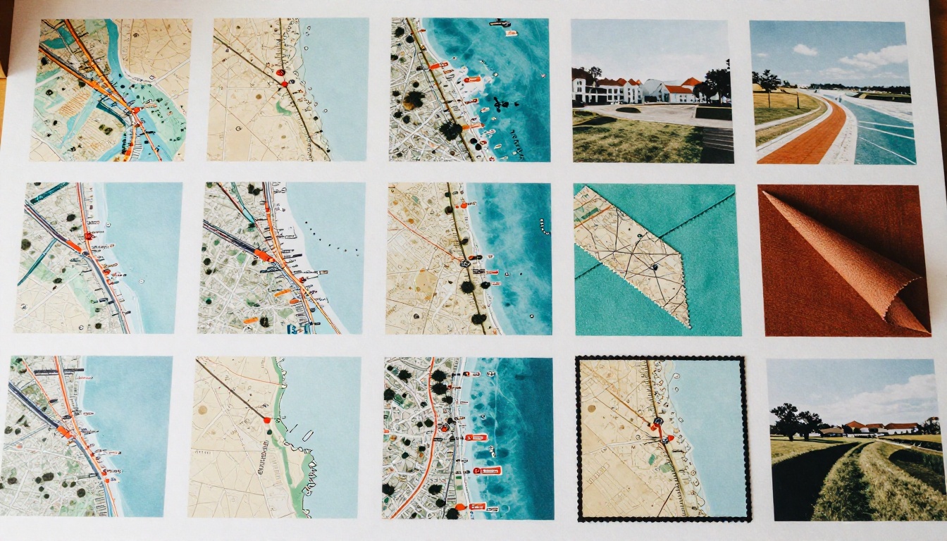 Overhead view of color palette swatches and fabric samples