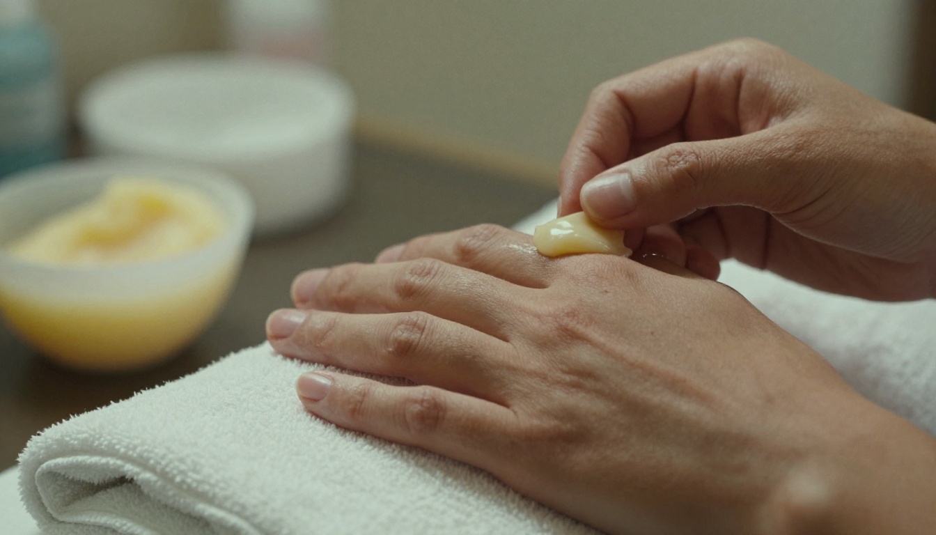 A paraffin hand treatment being applied close up