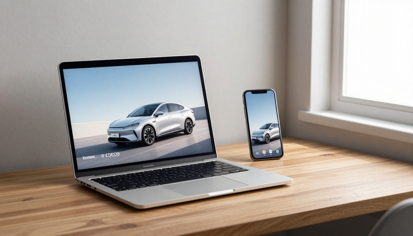 Laptop and smartphone showing a digital page-turning car brochure