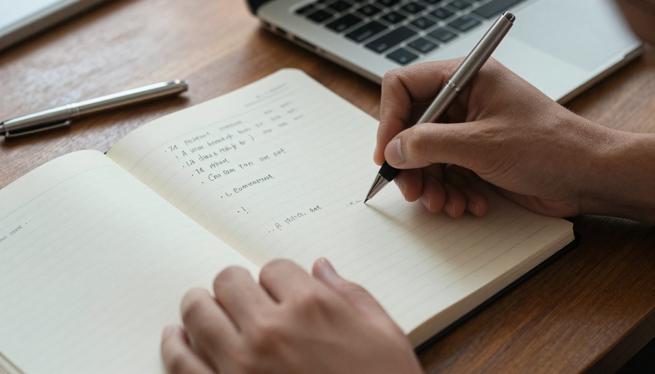 Founder preparing a monthly update at a sunlit desk