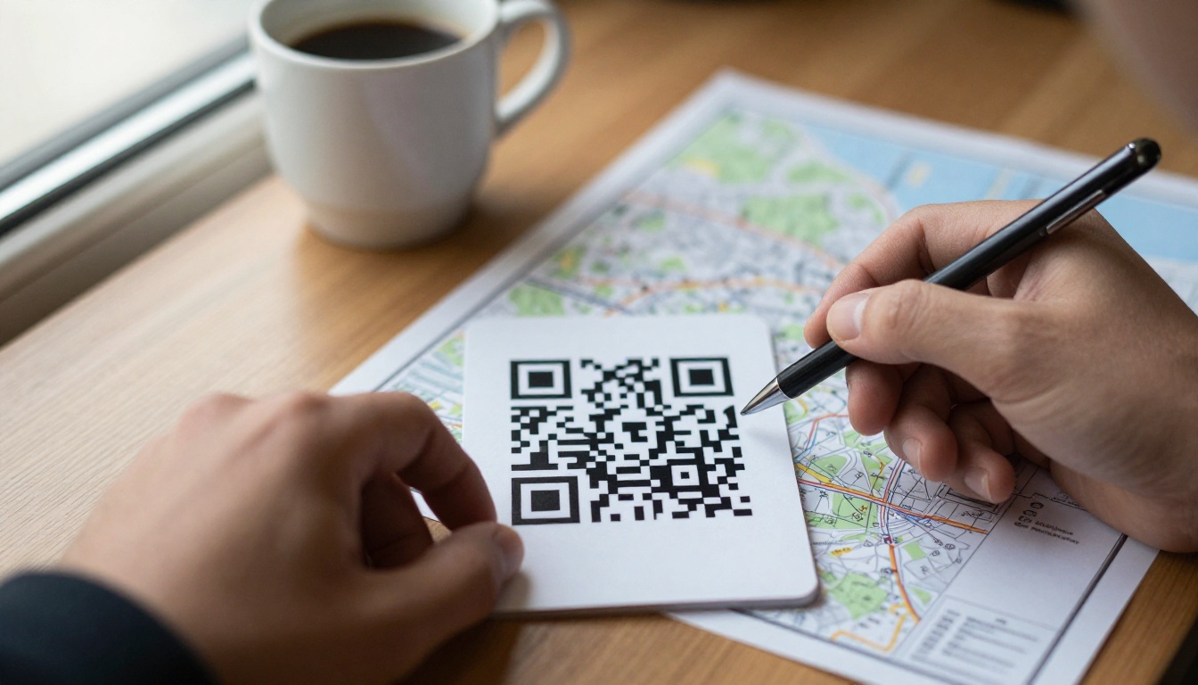 A guest scanning a QR code card to open the welcome book