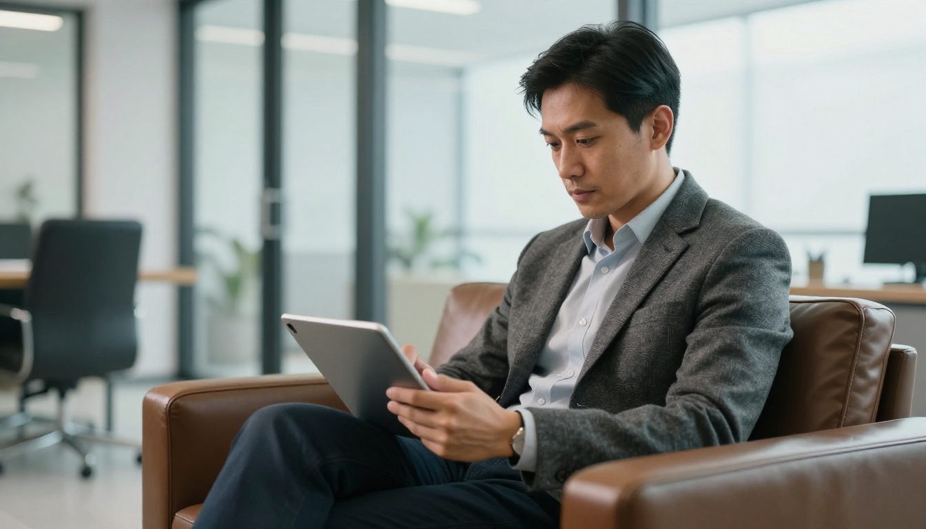 Investor reading an update on a tablet