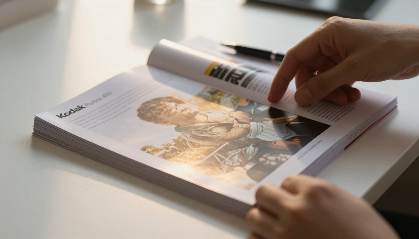 Stack of printed brochures and a pen on a white desk Stack of printed brochures and a pen on a white desk