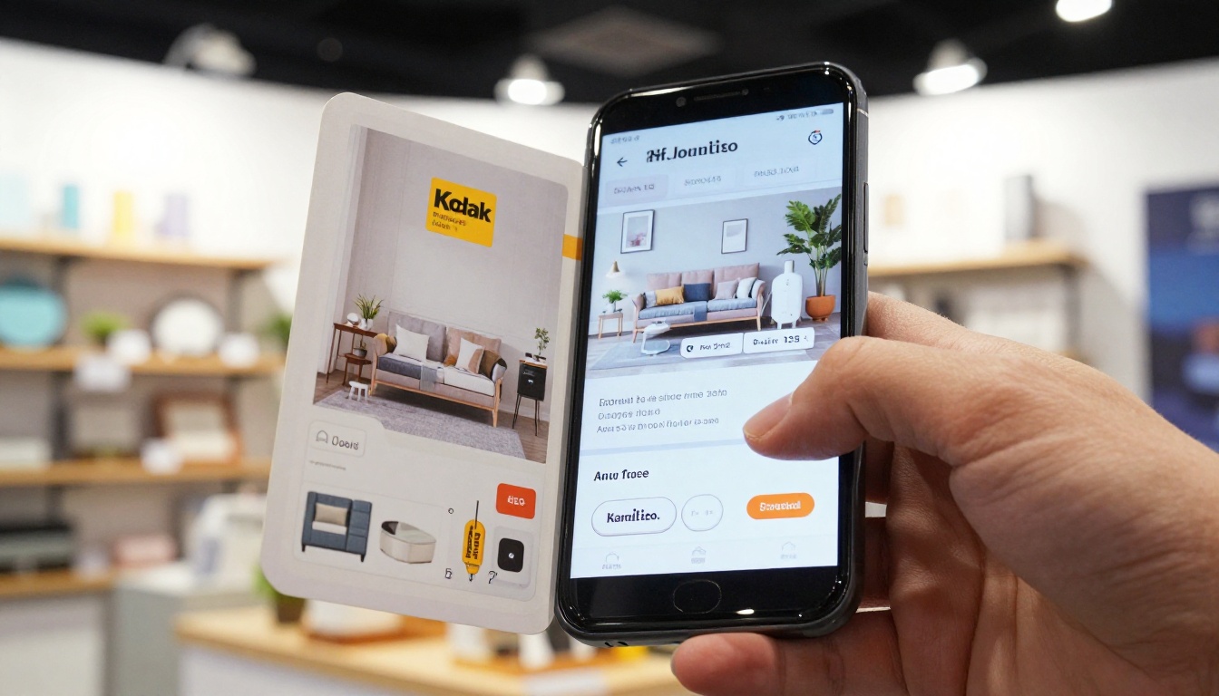 Smartphone displaying a mobile flip catalog page at a trade show booth Smartphone displaying a mobile flip catalog page at a trade show booth