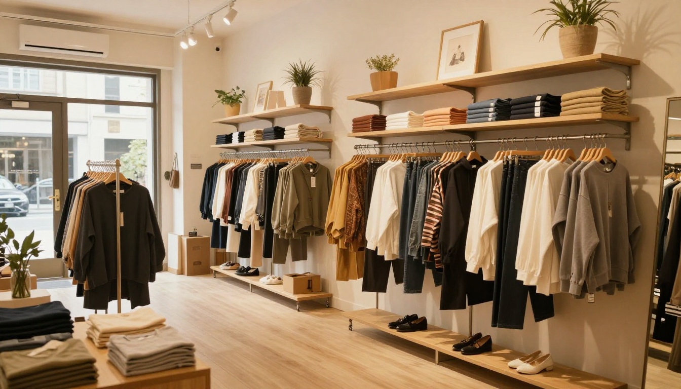 Shop owner arranging new arrivals in an independent boutique