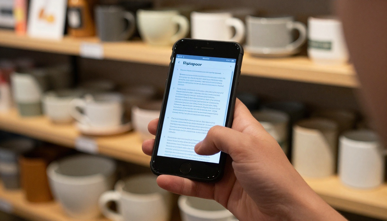 Hand holding a phone showing a digital manual page Hand holding a phone showing a digital manual page