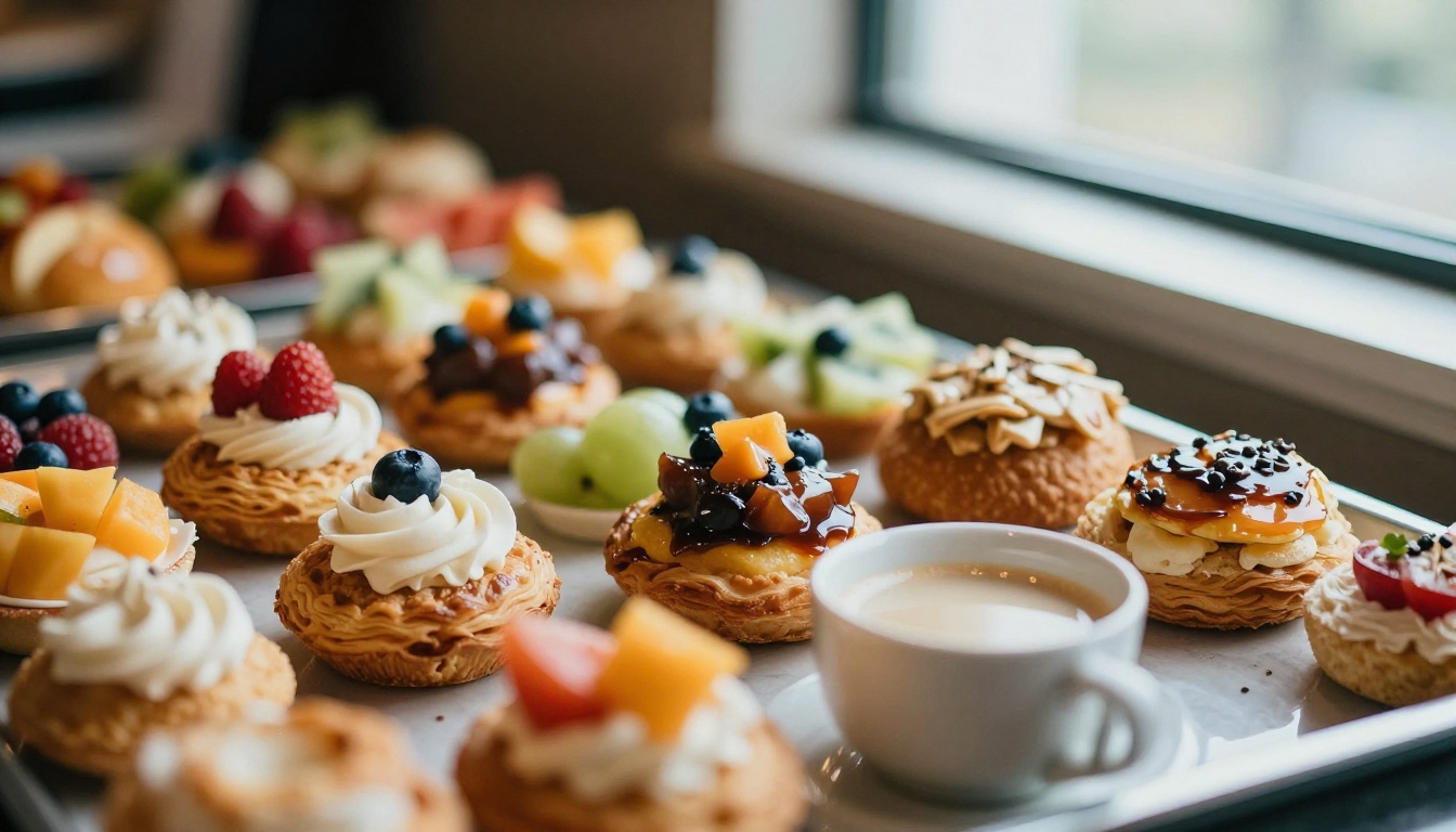 Hotel catering buffet with pastries, fruit and coffee service Hotel catering buffet with pastries, fruit and coffee service