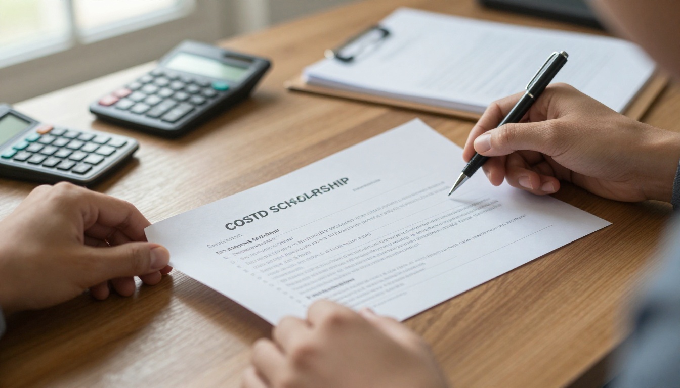 Financial aid counselor handing a cost sheet to a student Financial aid counselor handing a cost sheet to a student