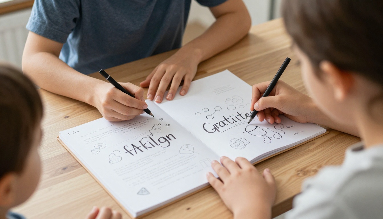 Mother and child sharing a gratitude journal Mother and child sharing a gratitude journal