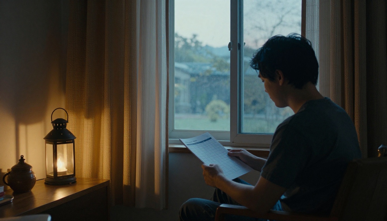 Family member holding a planner by a window at dawn Family member holding a planner by a window at dawn