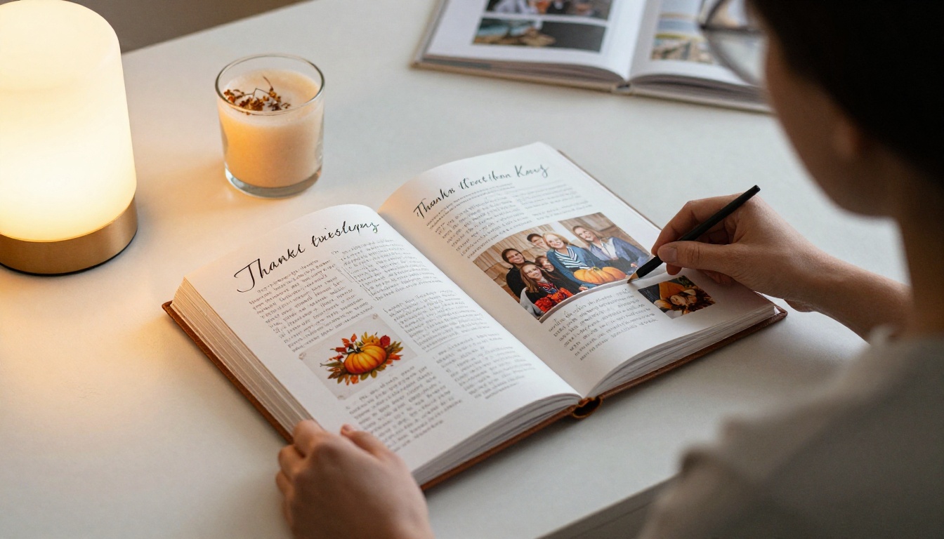 Woman flipping through a finished family gratitude book