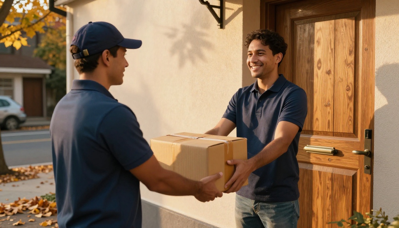 Courier delivering a parcel to a customer