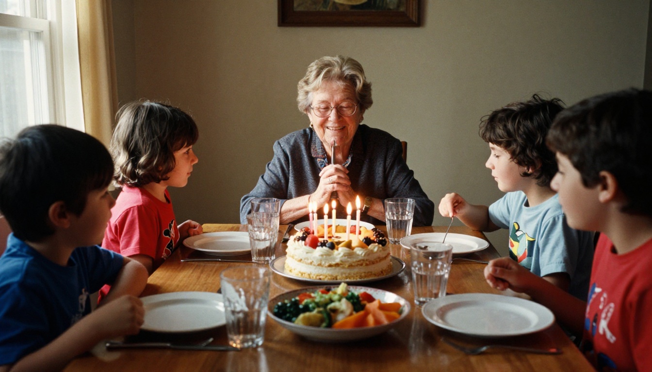Family gathered around a birthday table