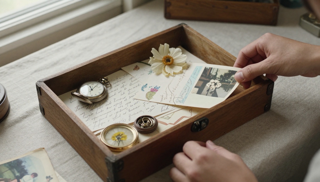 Box of keepsakes with letters and photographs