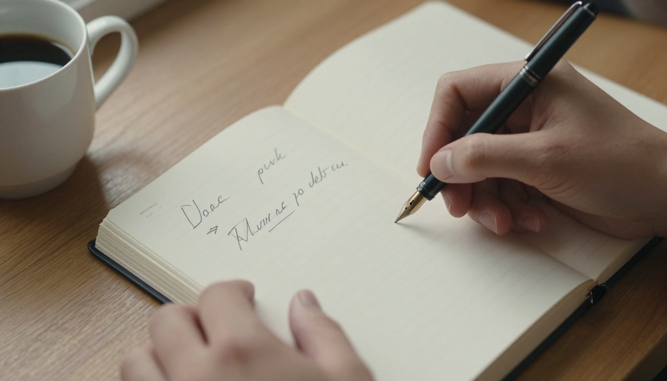 Hands writing a heartfelt note in a retirement memory book