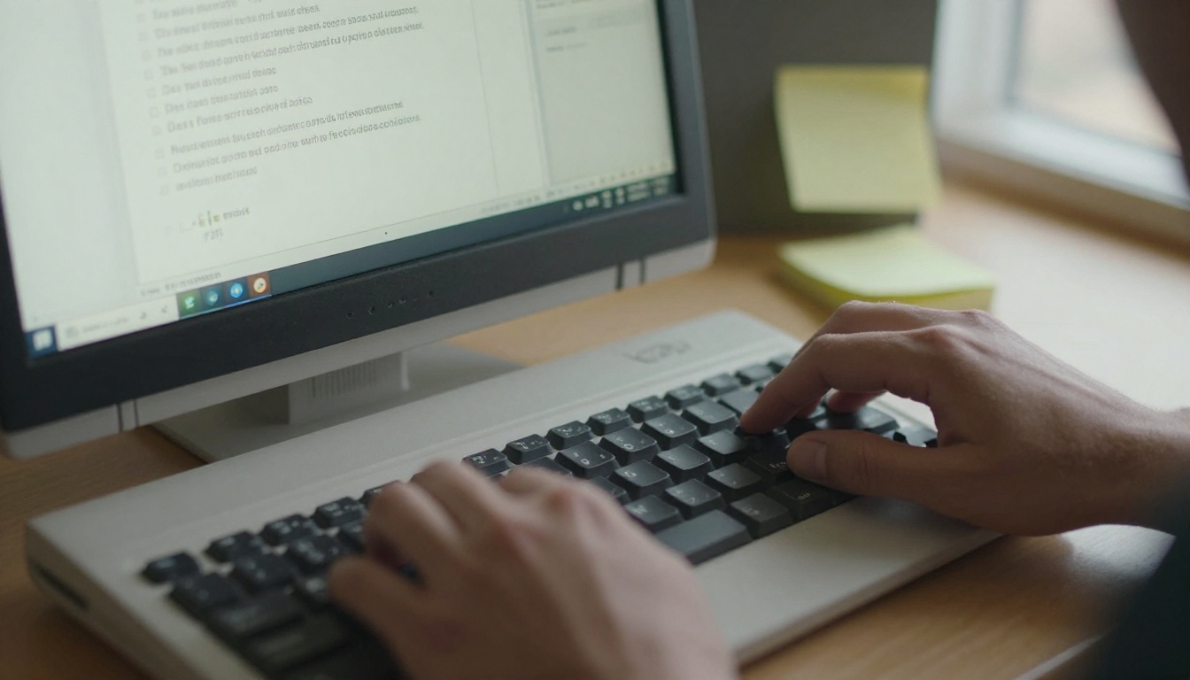Hands using the File menu on an older computer to save a document as PDF