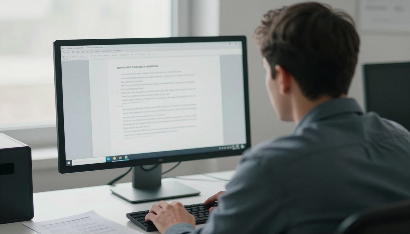 Man looking at a monitor with a document being converted