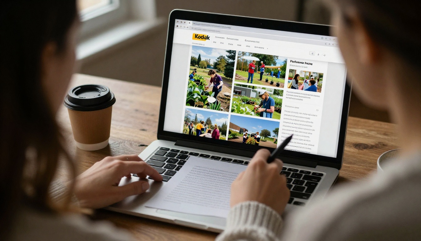 A woman placing photos into columns on a laptop screen