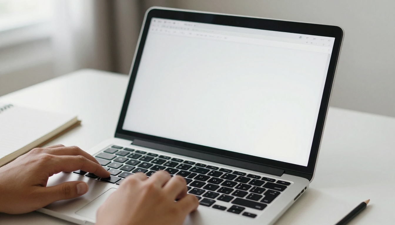 Young woman typing a booklet in Google Docs at a sunlit desk
