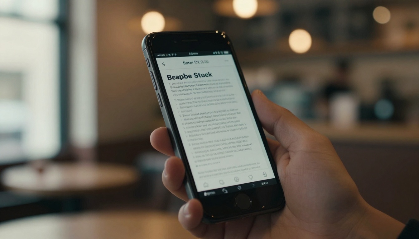Smartphone displaying a mobile-friendly digital booklet in a cafe