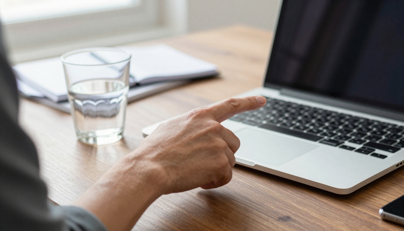 Close-up of hands pointing at a laptop screen during review Close-up of hands pointing at a laptop screen during review