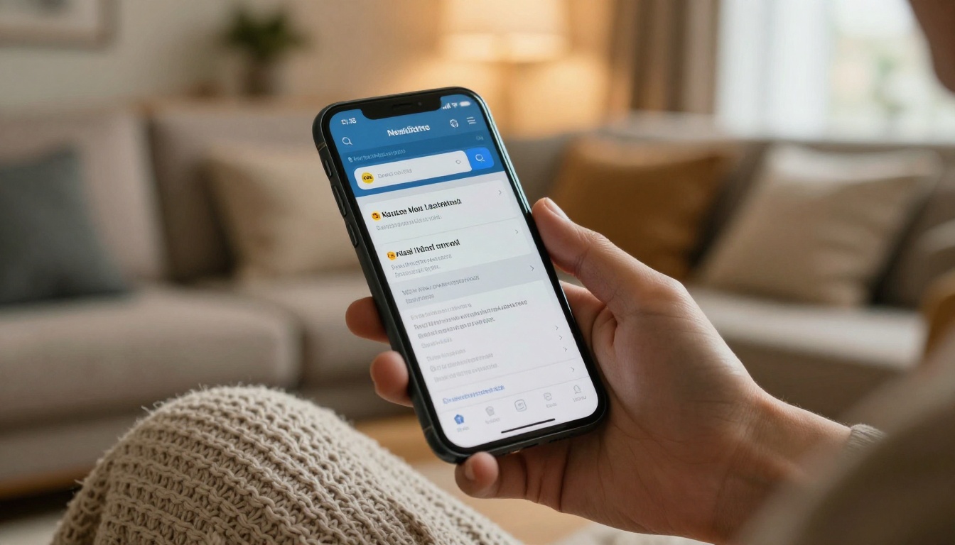 Hands holding a smartphone showing a newsletter notification