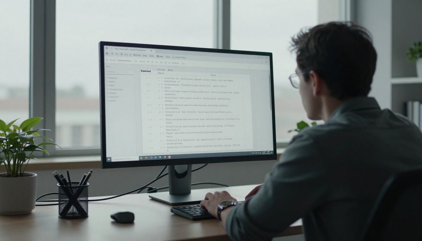 Man editing a PDF checklist on a large monitor