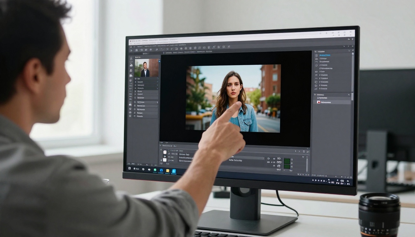 Man pointing at a monitor showing page size settings