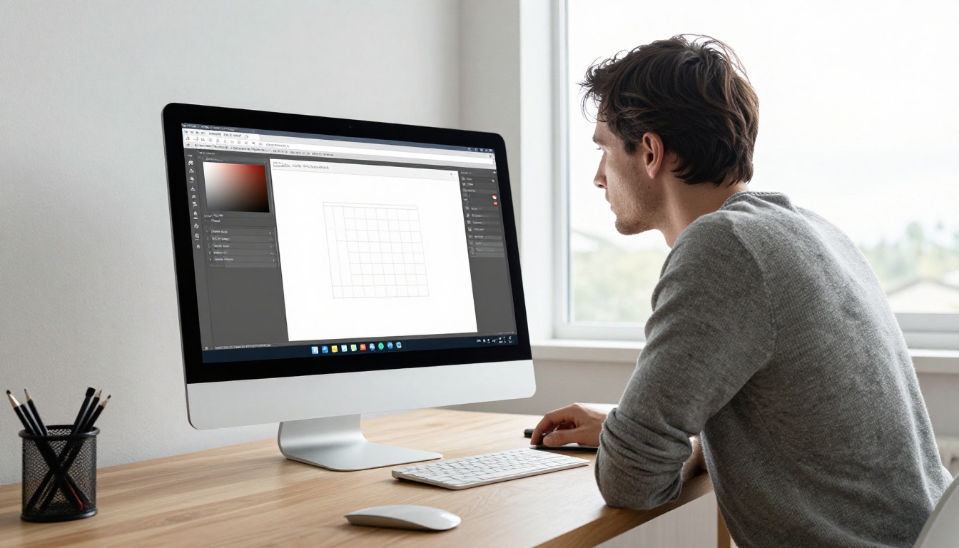 Designer reviewing a PDF export dialog on an iMac Designer reviewing a PDF export dialog on an iMac