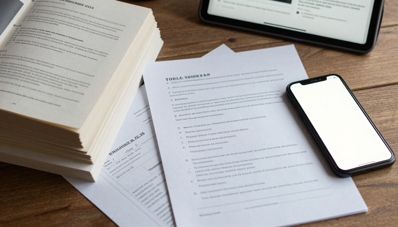 Stack of printed ebooks and a tablet on a marketing desk