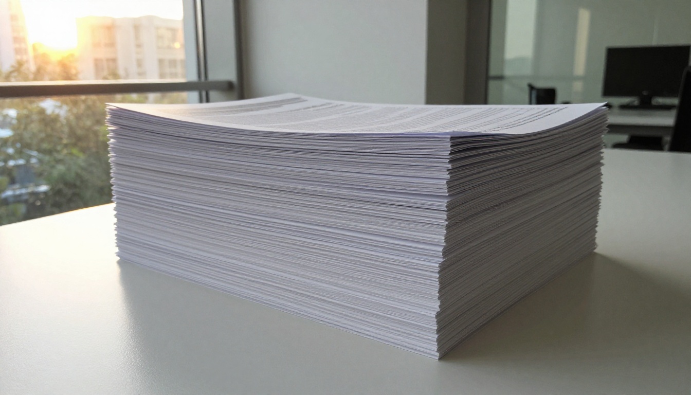 Printed deck proofs stacked on a conference table Printed deck proofs stacked on a conference table