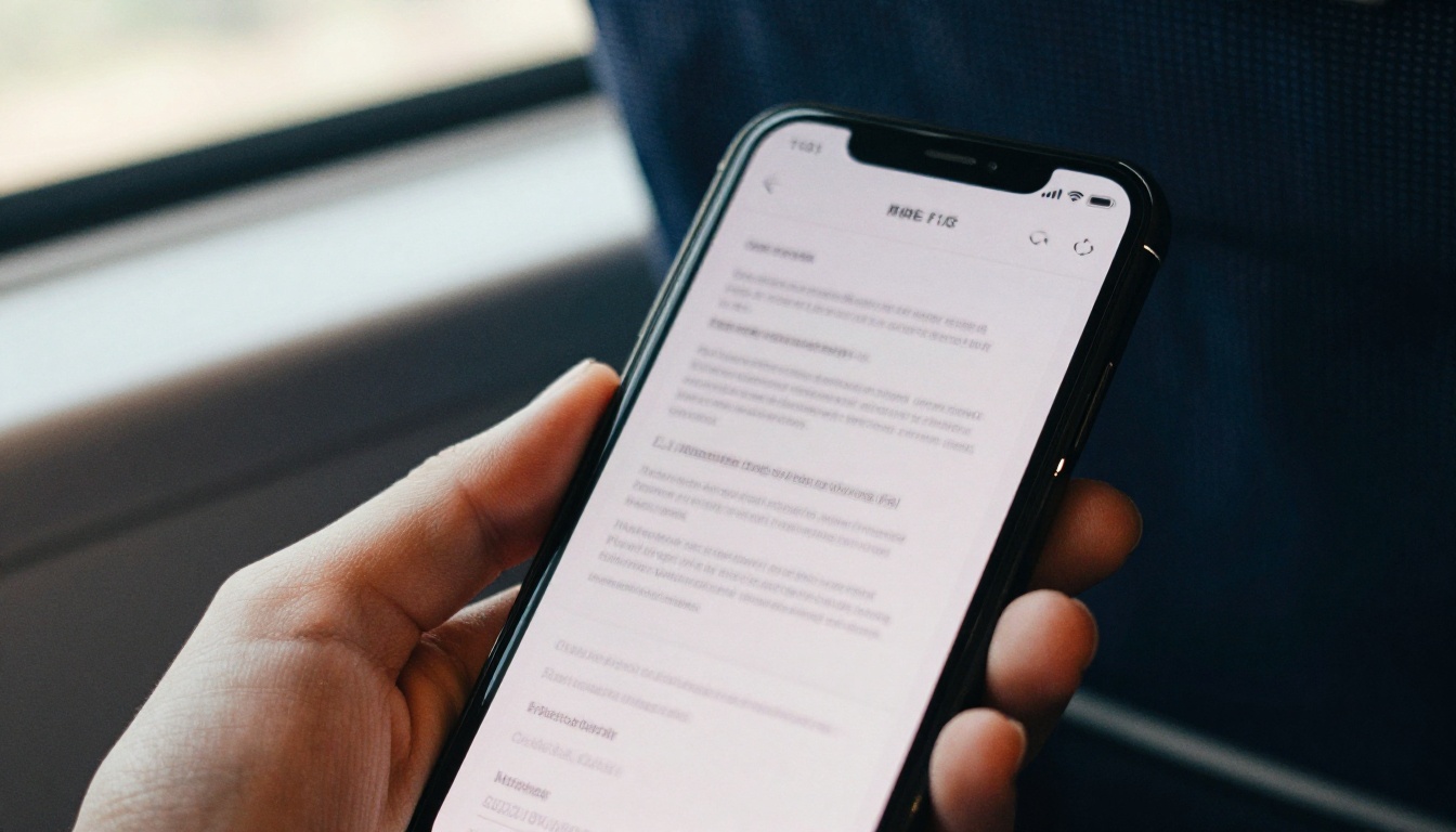 Reading a multi-page document on a phone during a commute Reading a multi-page document on a phone during a commute