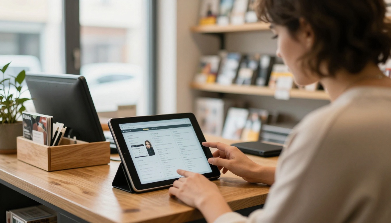 Showing a digital catalog to a customer on a tablet Showing a digital catalog to a customer on a tablet