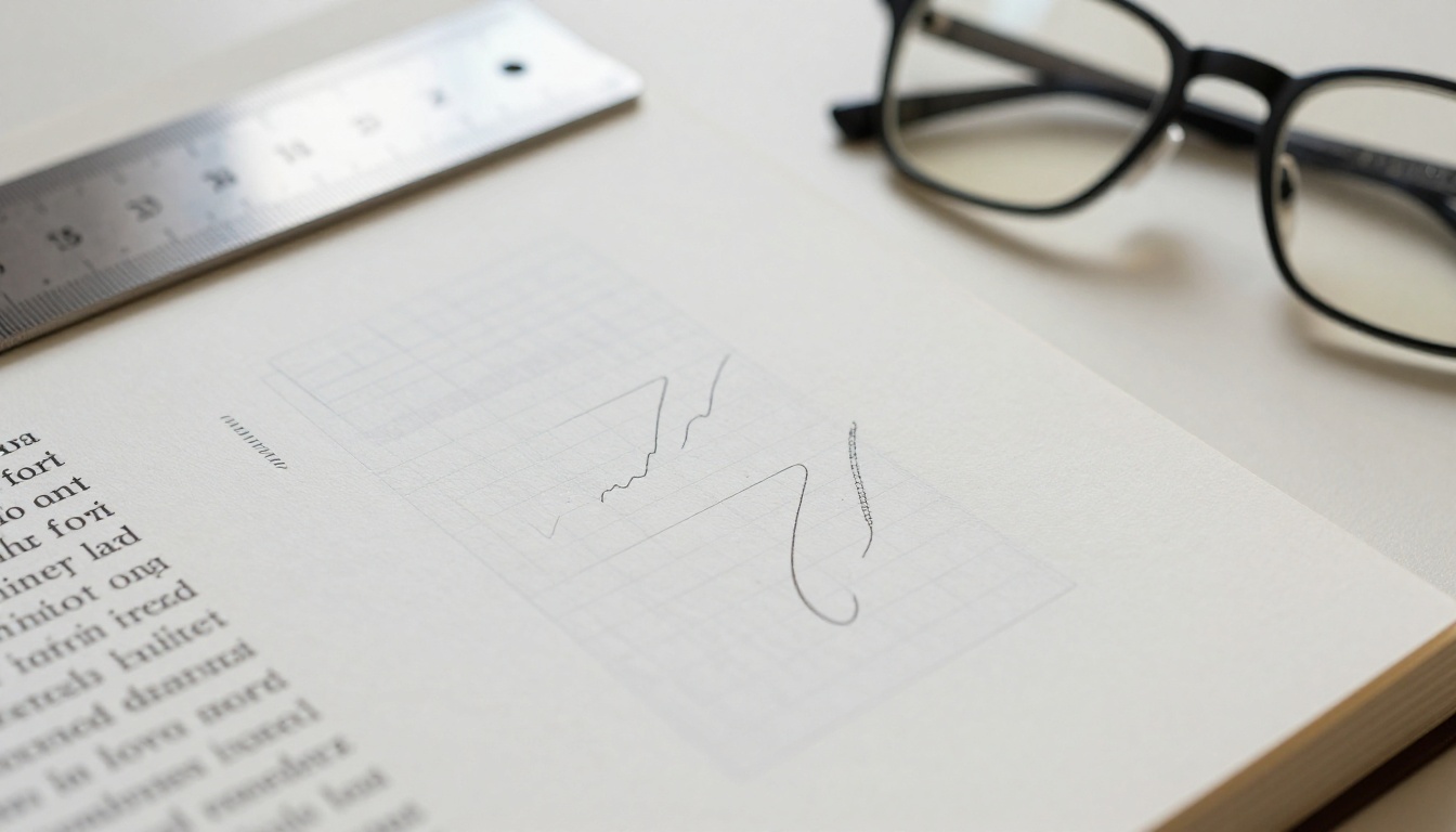 Printed book proof with a ruler and reading glasses