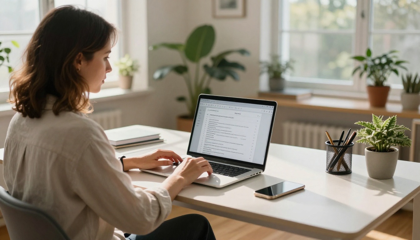 Woman reviewing a table of contents on a laptop