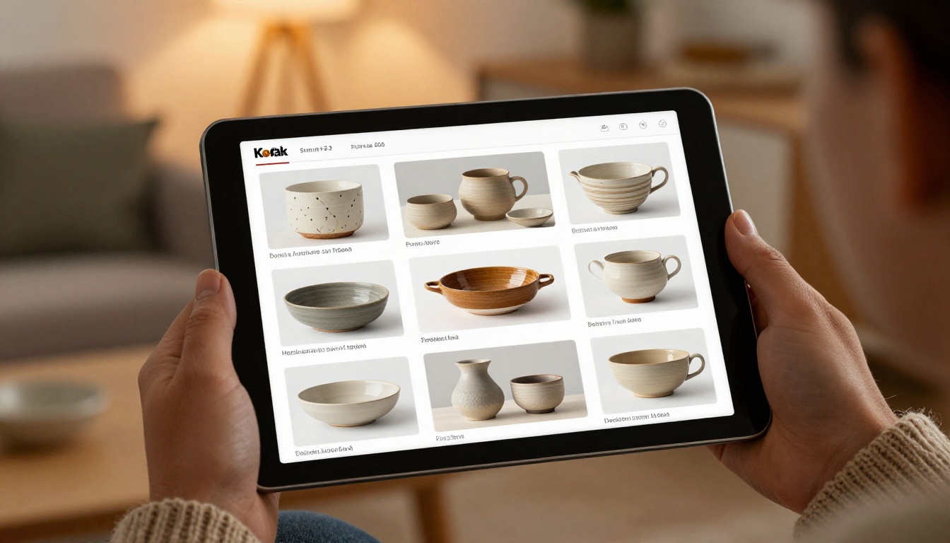 A tablet showing a digital flipbook catalog with a page turning A tablet showing a digital flipbook catalog with a page turning