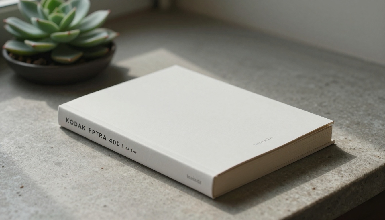 Printed book mockup on a stone countertop beside a succulent