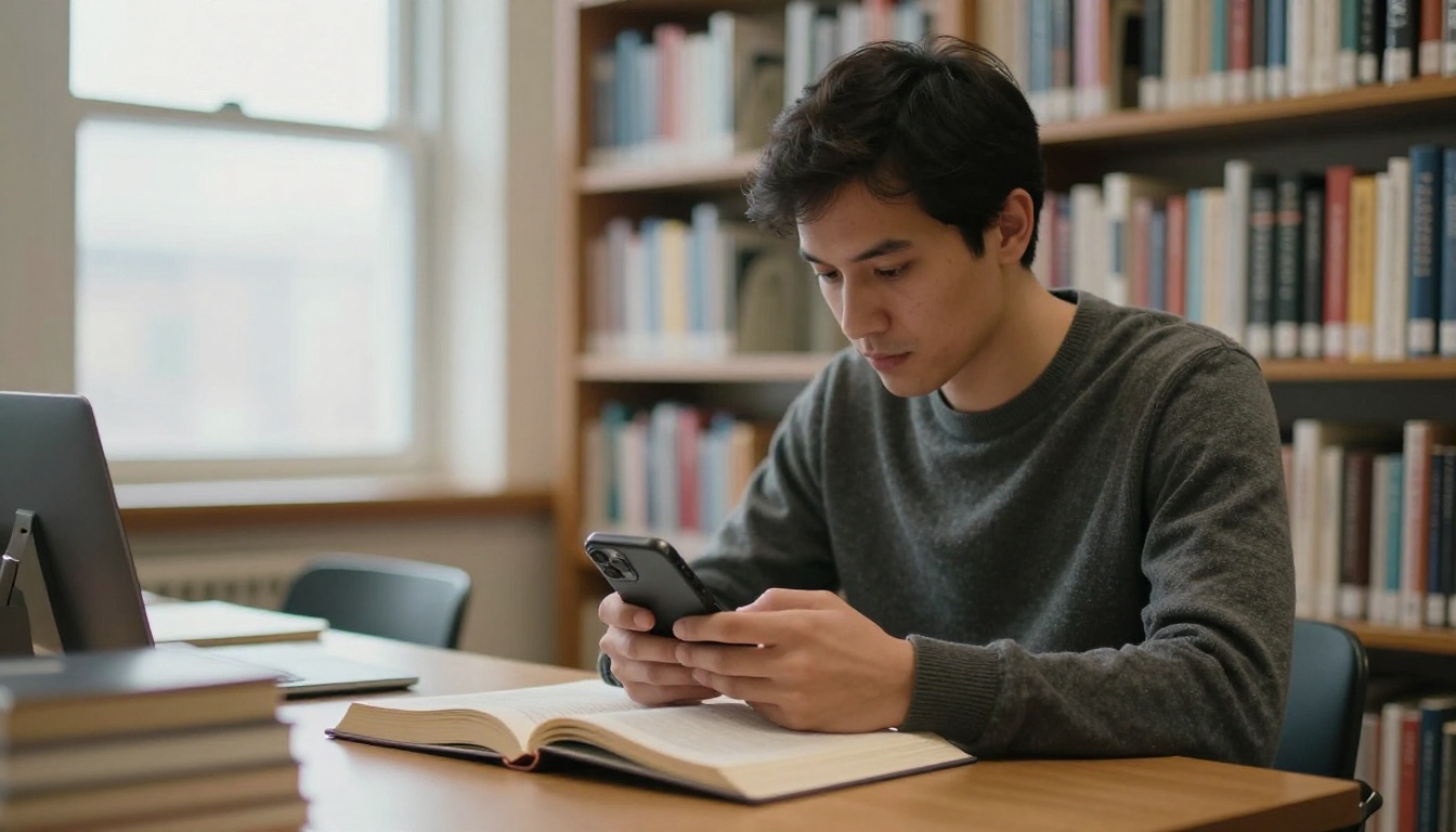 Open textbook being scanned in a library