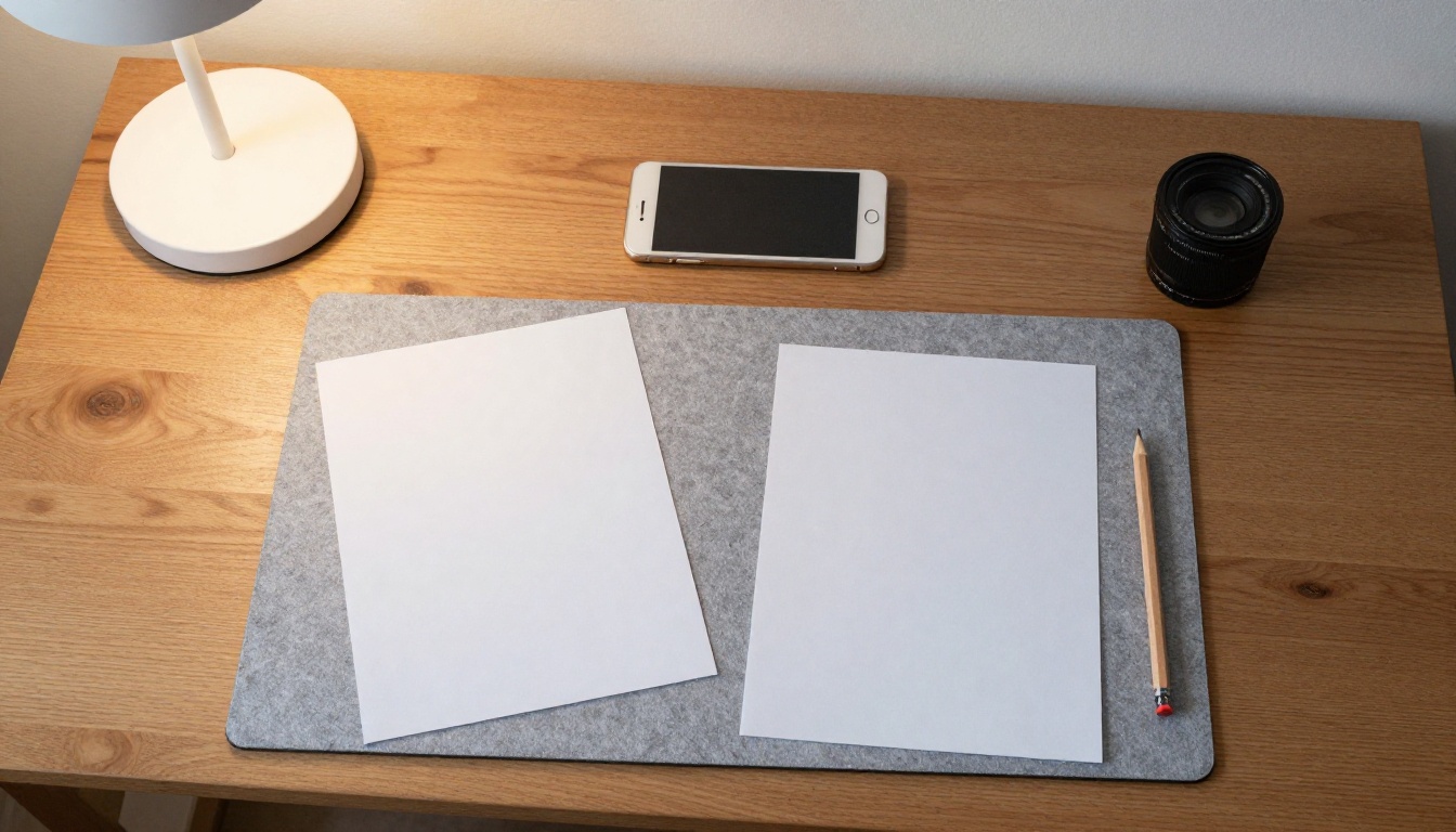 Flat-lay scanning setup with iPhone, paper and lamp