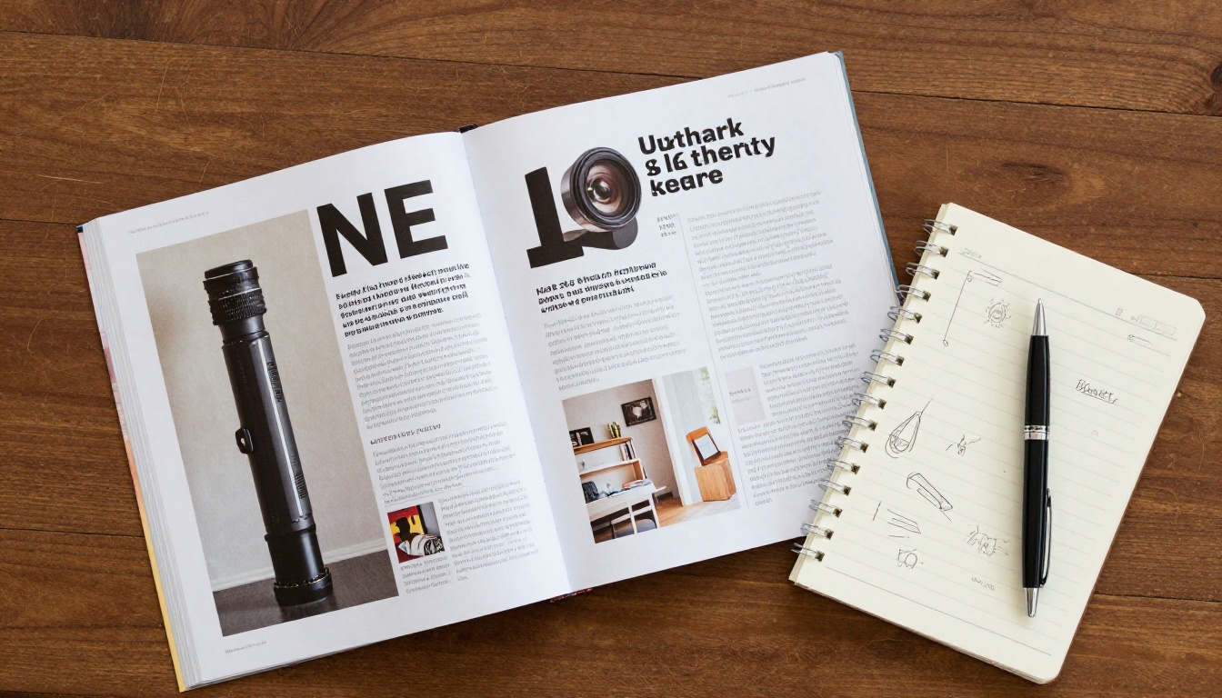 Overhead view of a tablet with a digital magazine beside a printed brochure