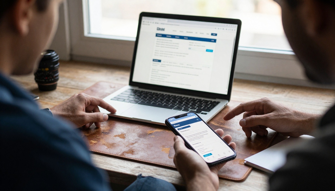Over the shoulder view of a developer comparing laptop and phone layouts