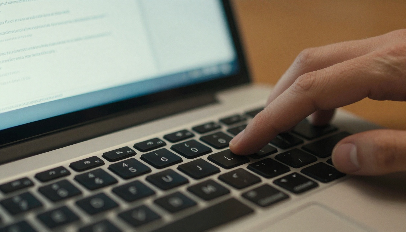 Close-up of a hand on a laptop trackpad with a website on screen Close-up of a hand on a laptop trackpad with a website on screen