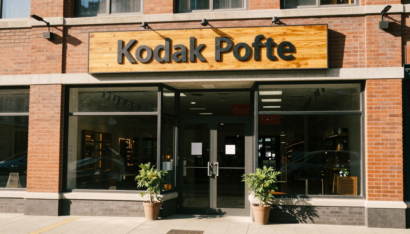 Bright retail storefront entrance in morning light