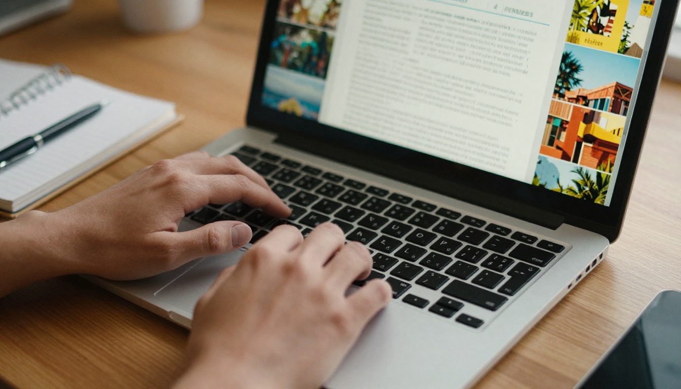Nonprofit communications manager reading a newsletter on a laptop
