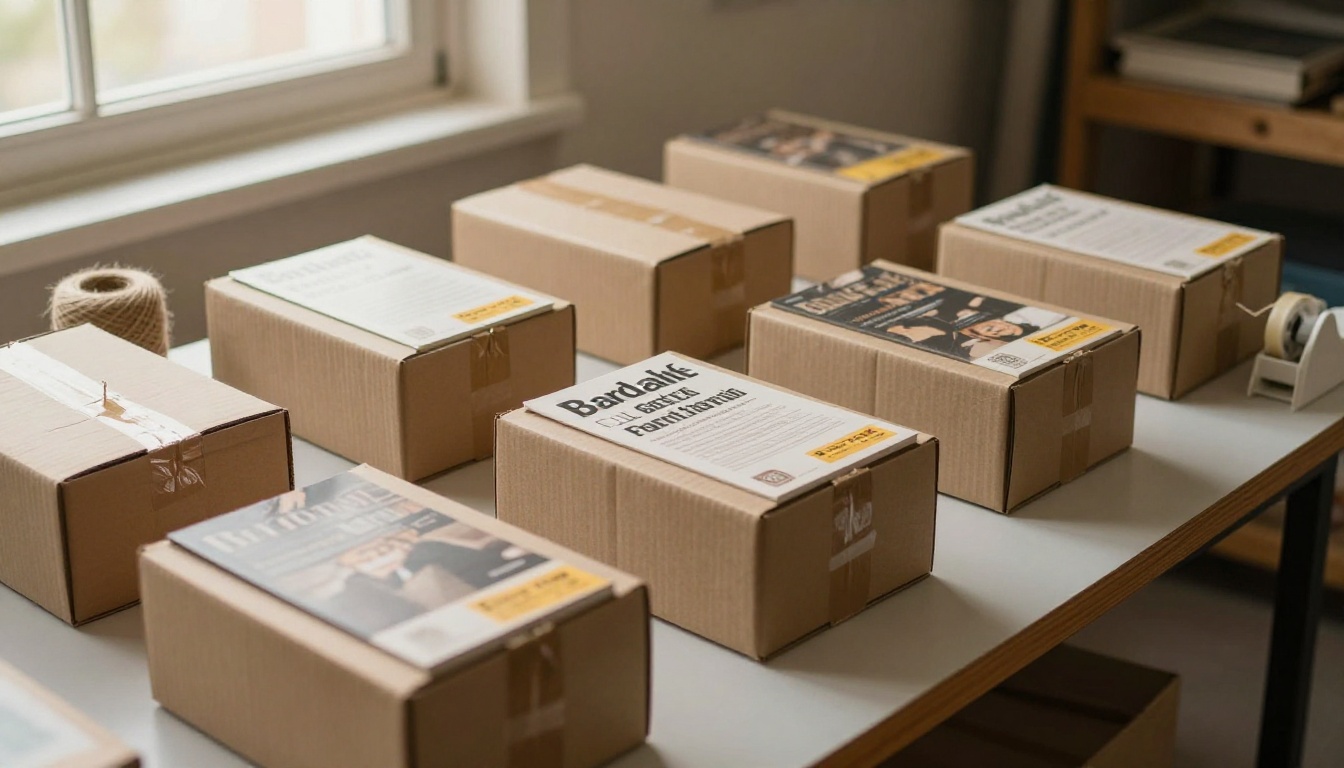 Small publisher packing paperbacks into shipping boxes