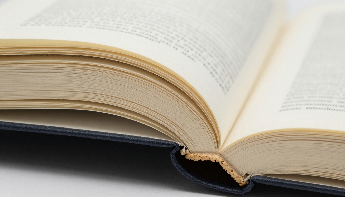 Close-up of fanned book pages with a ribbon bookmark