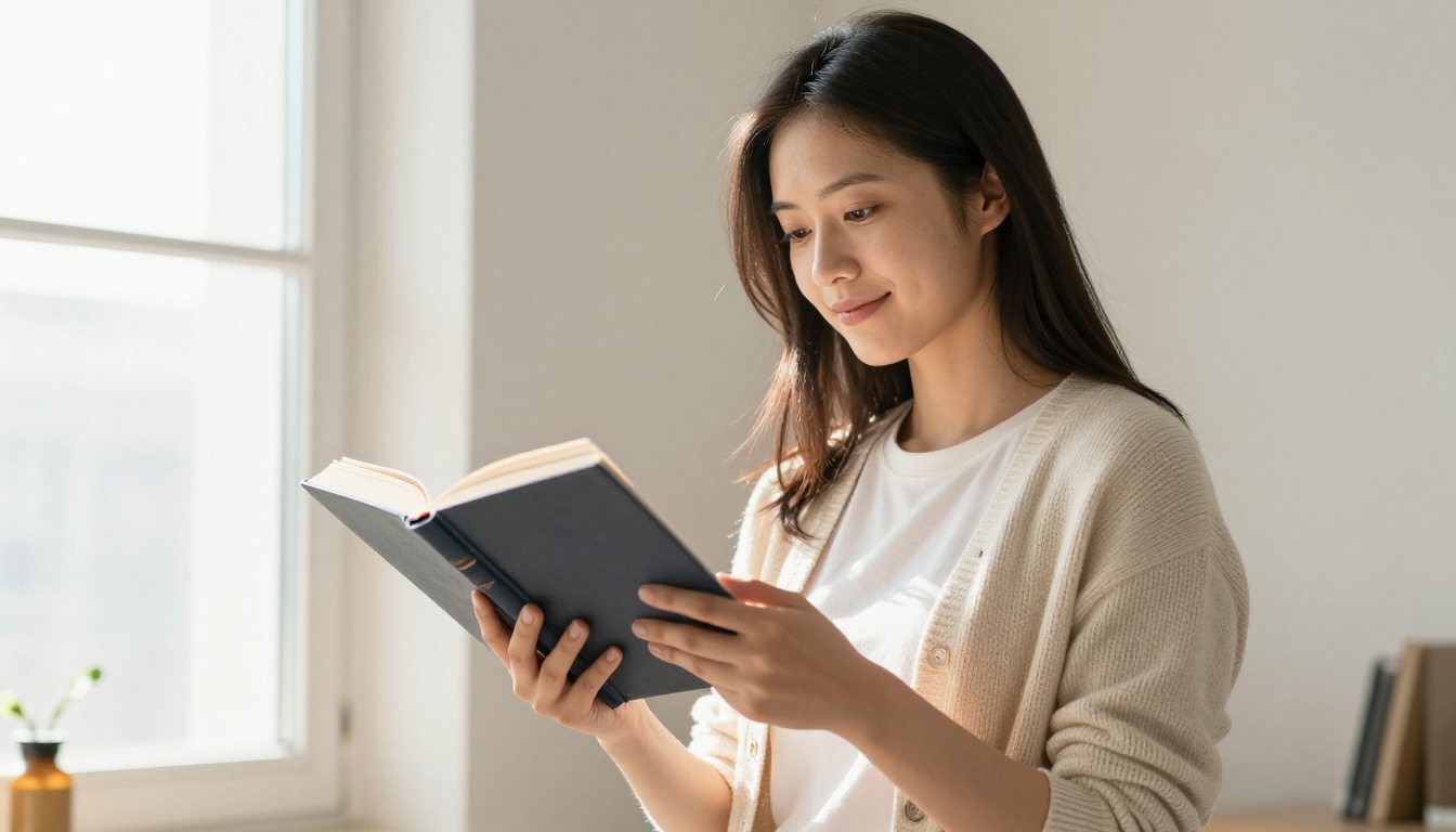 Author at a sunlit window holding a finished hardcover and a smartphone
