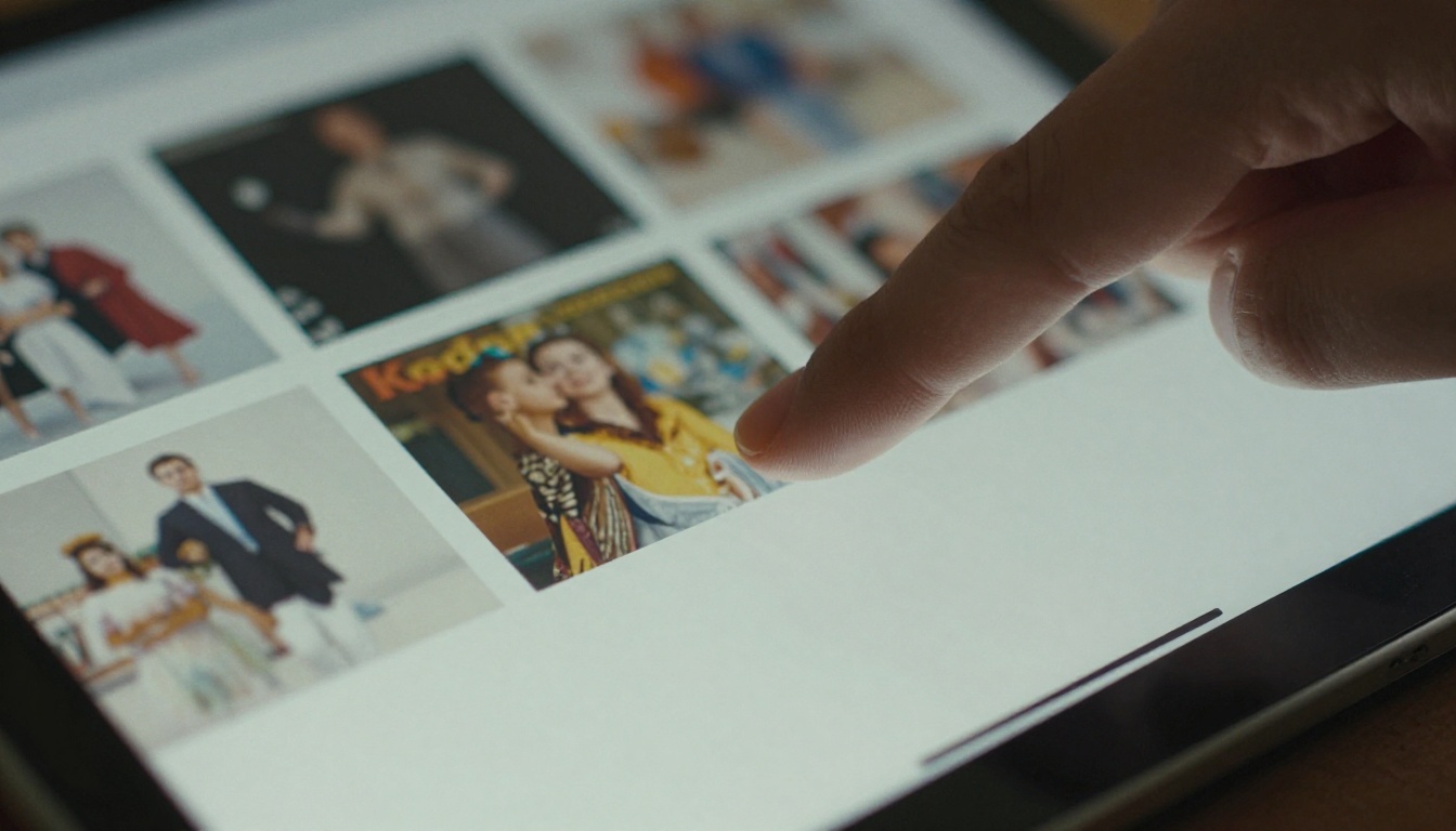 Finger tapping a tablet screen showing a page-turning flipbook
