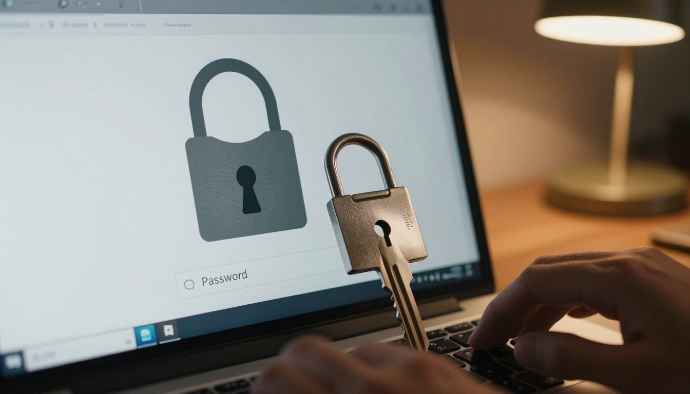 Padlock on a laptop screen next to a password field Padlock on a laptop screen next to a password field